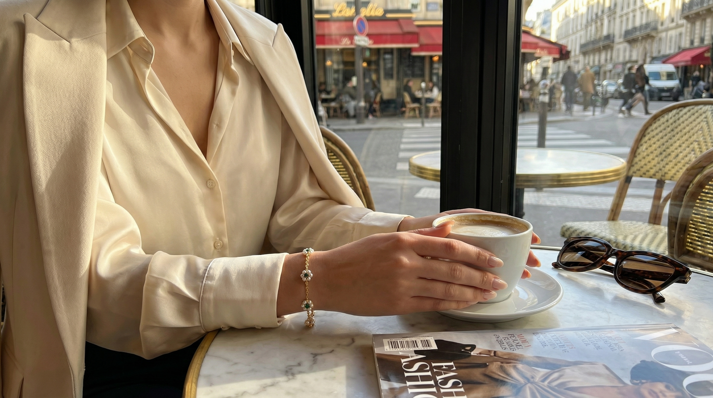 Elegant Daisy Bracelet with Green Crystals