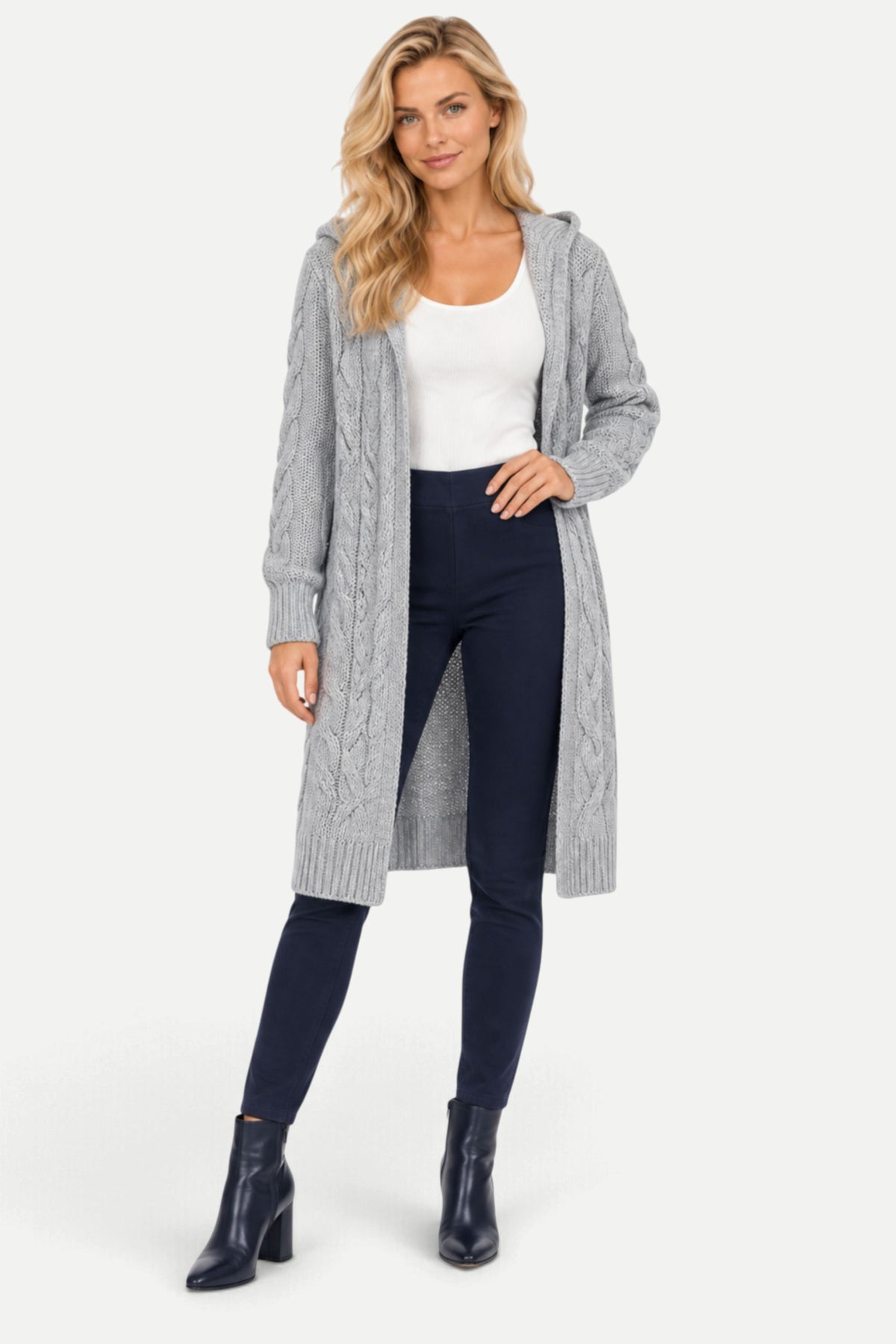 Marielle | Hooded Cable Knit Long Cardigan