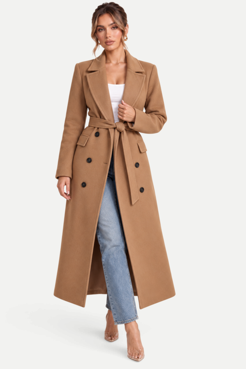 Elvaira | Double-Breasted Belted Long Coat