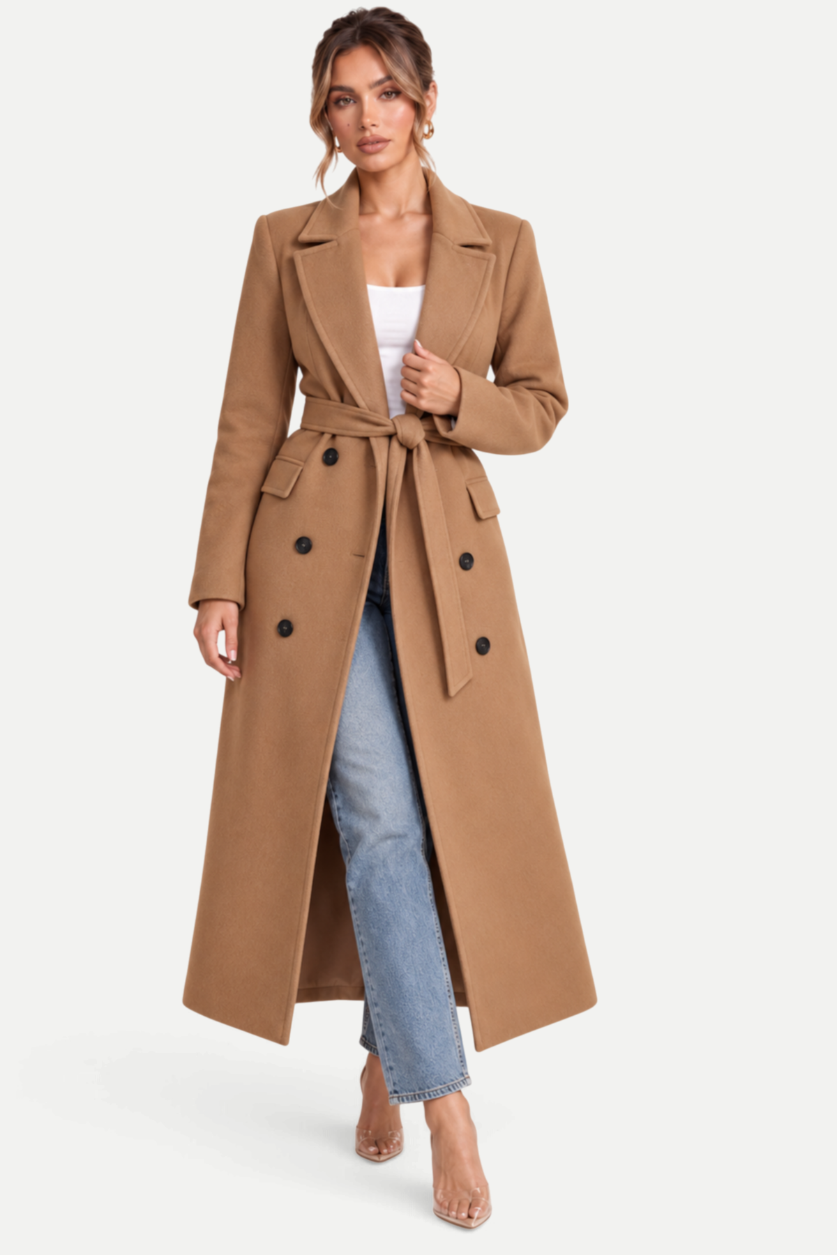 Elvaira | Double-Breasted Belted Long Coat