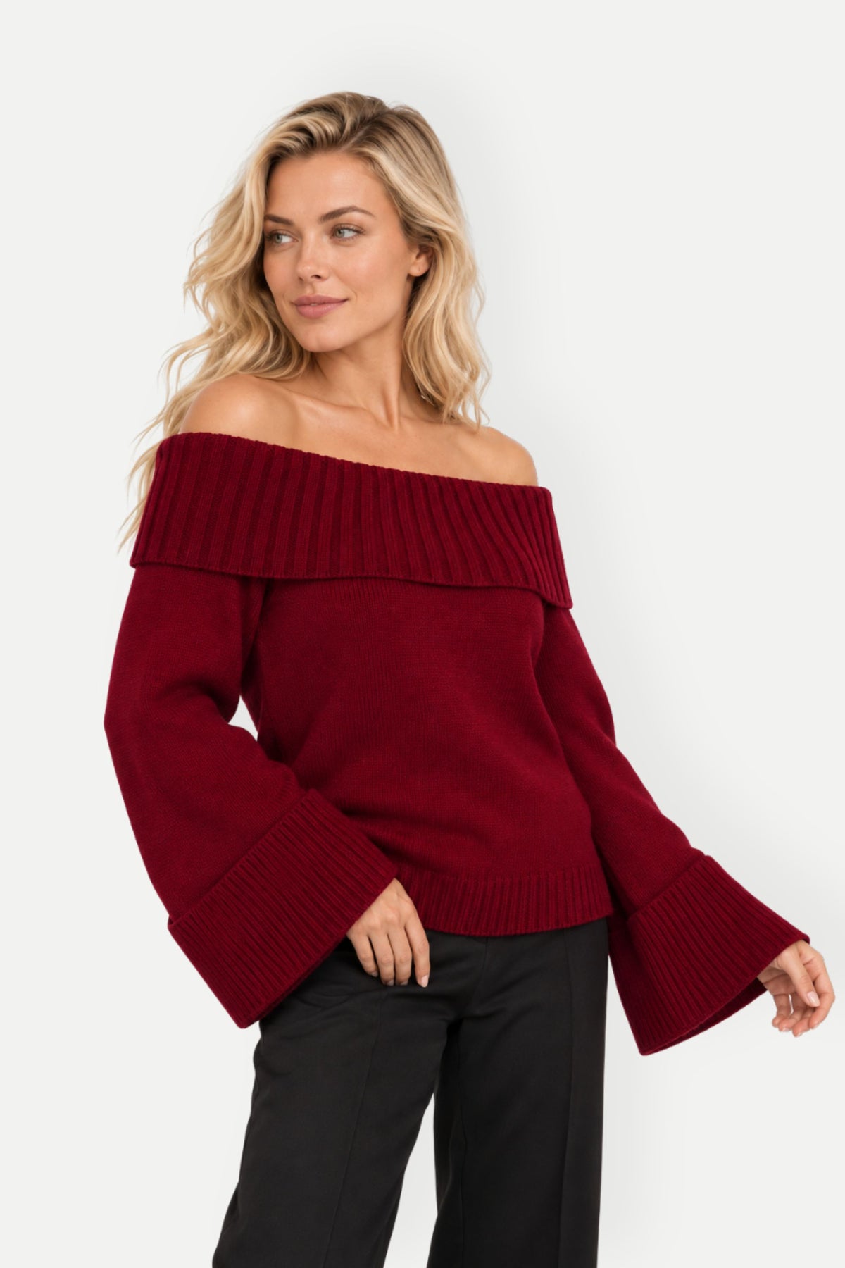 Vivienne | Off-Shoulder Bell Sleeve Knit Sweater