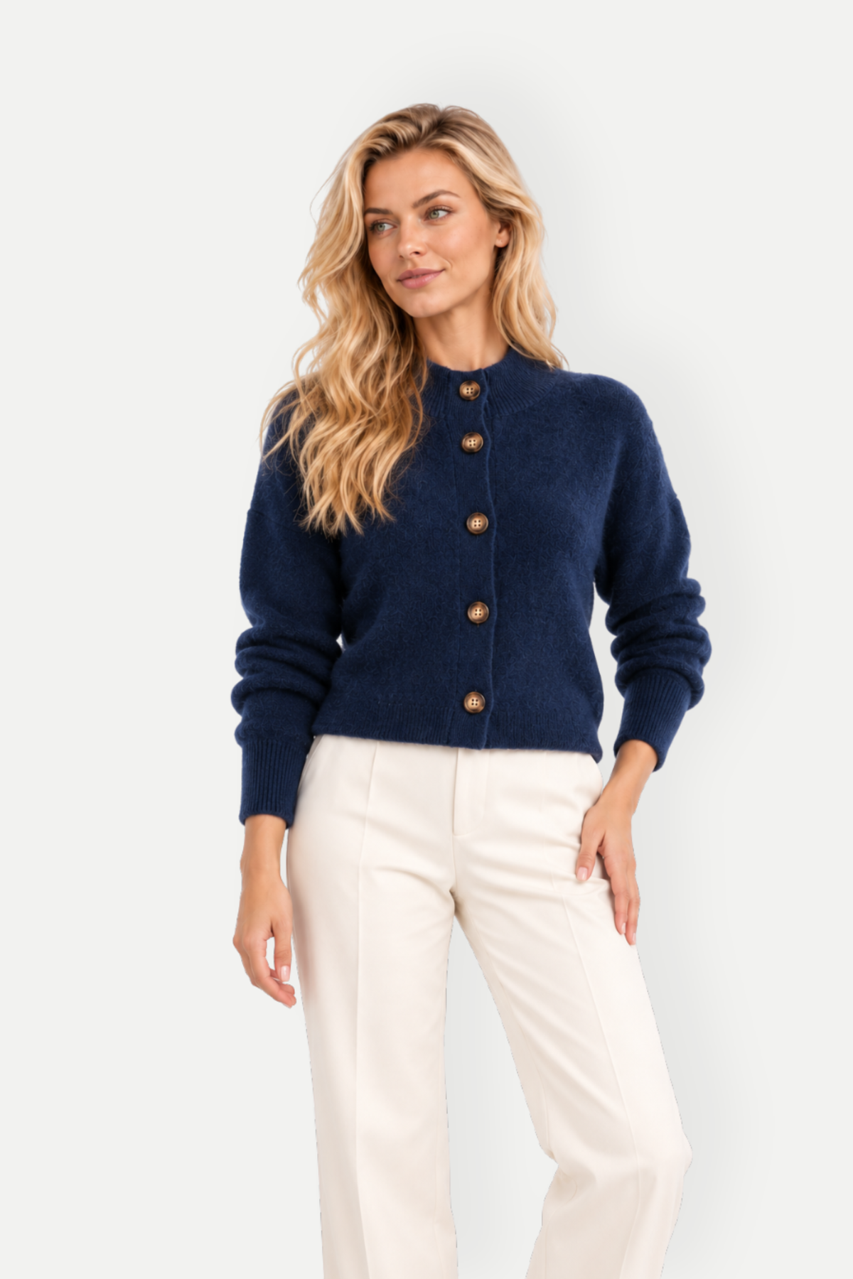 Thalia | Stand Collar Button-Up Knit Cardigan