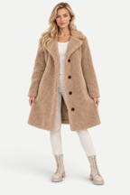 Elisavie | Textured Lapel Coat with Faux Fur Collar