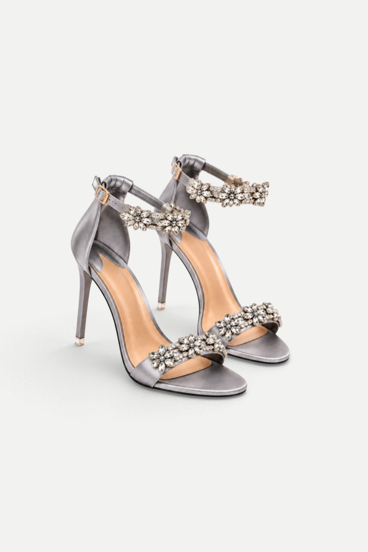 Lavinia | Crystal Embellished Satin Ankle Strap Heels