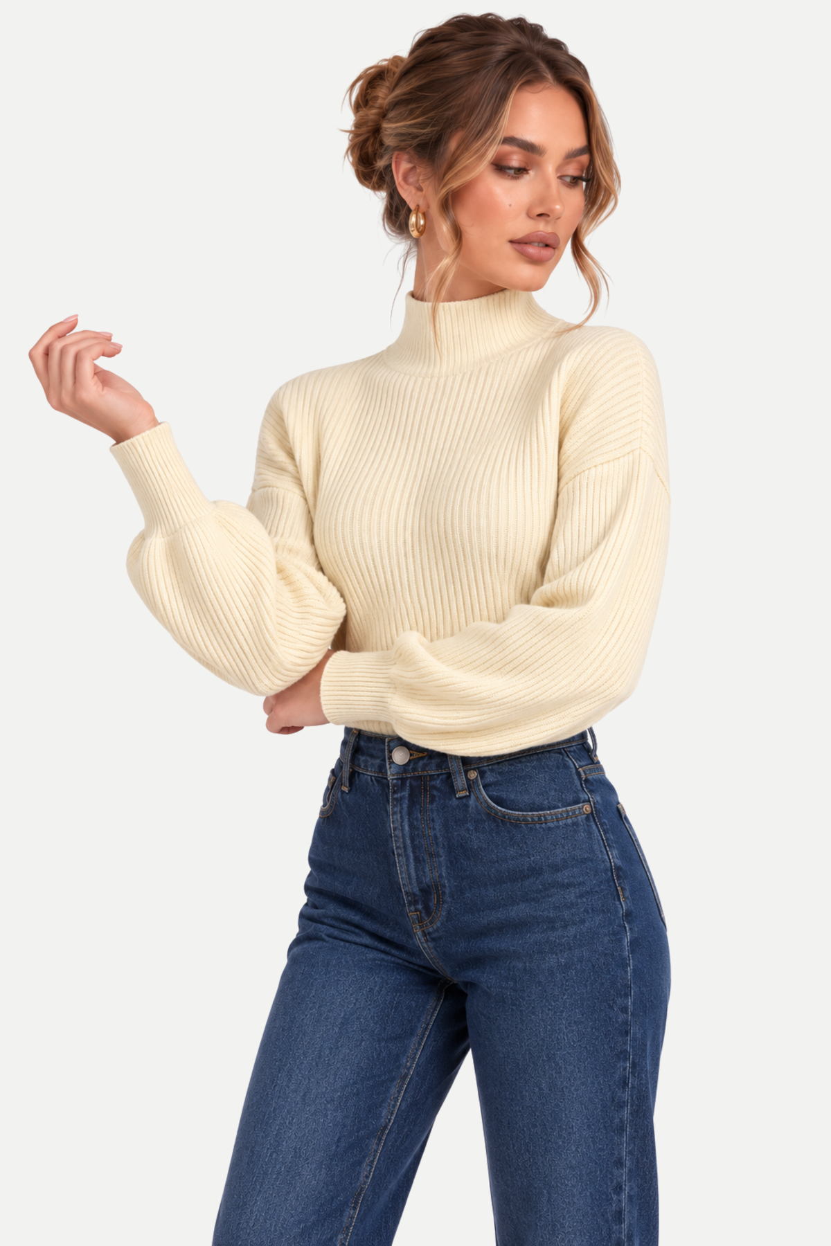 Rosalind | Ribbed Mock Neck Knit Sweater
