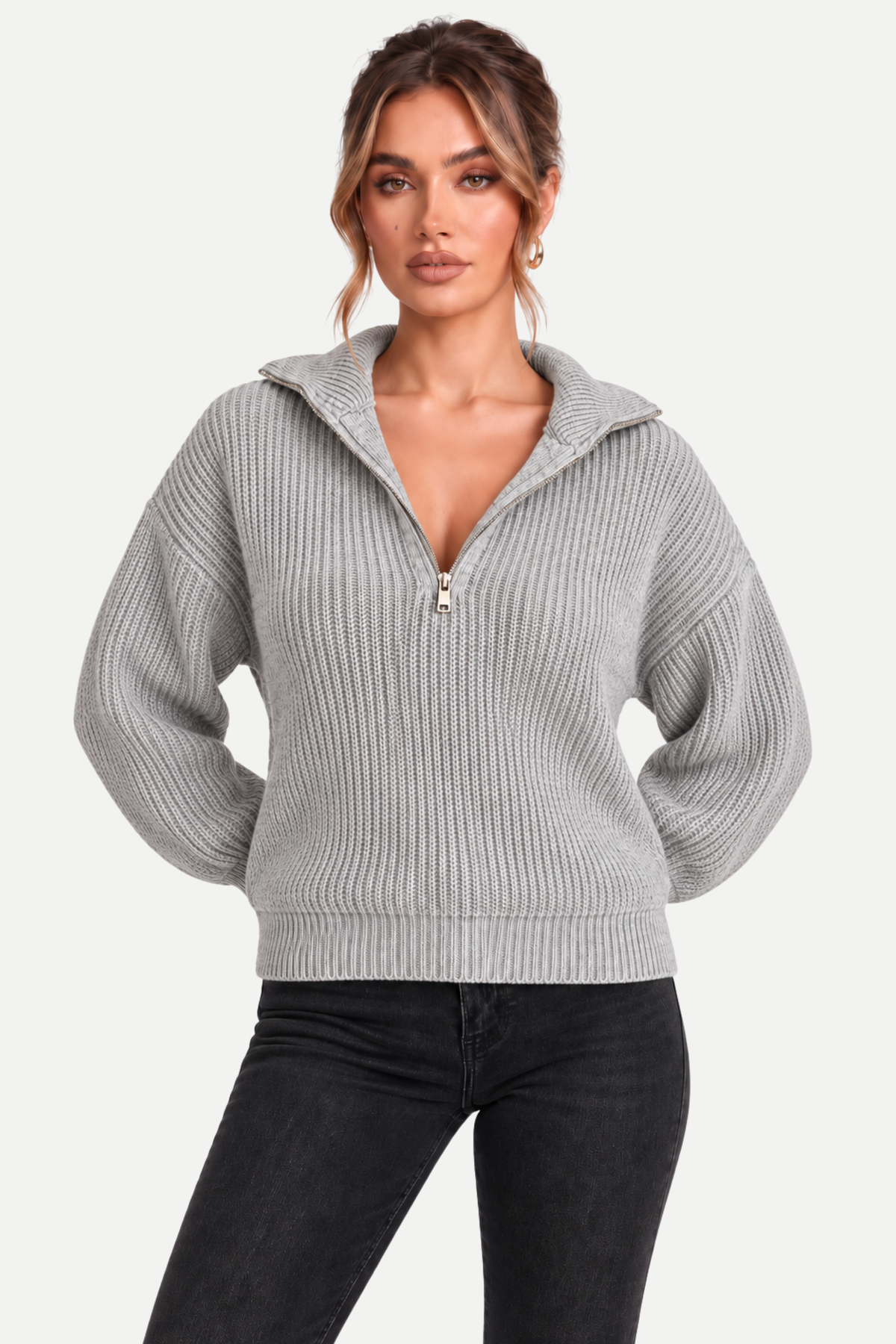 Velmora | Zip Front Casual Sweater