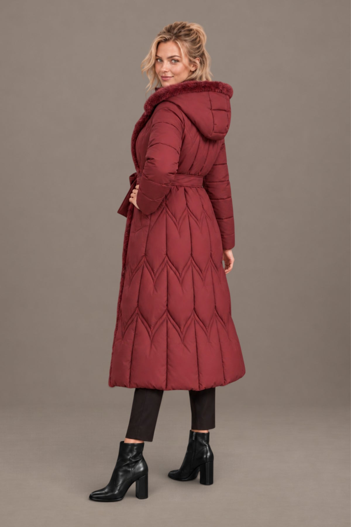Claudine | Quilted Belted Hooded Winter Coat