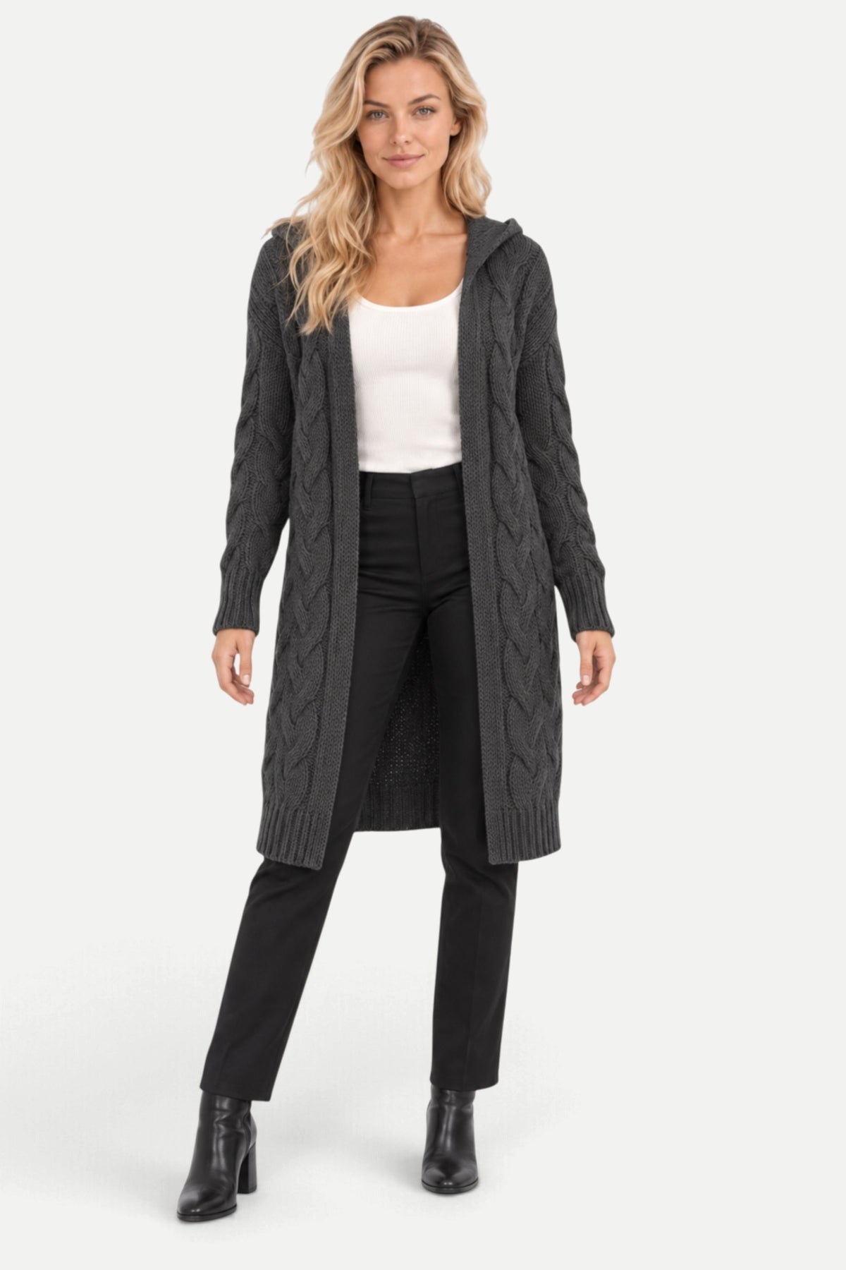 Marielle | Hooded Cable Knit Long Cardigan