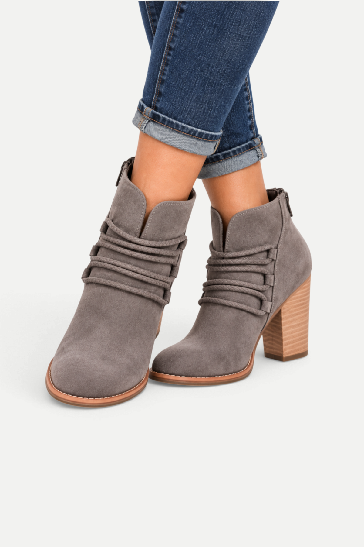 Aurevienne | Braided Strap Chunky Heel Ankle Boots