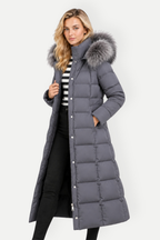 Xavira | Long Hooded Padded Coat with Faux Fur Collar
