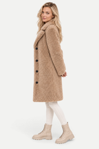 Elisavie | Textured Lapel Coat with Faux Fur Collar