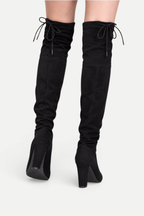 Zélavienne | Lace-Up Back Over-the-Knee Block Heel Boots