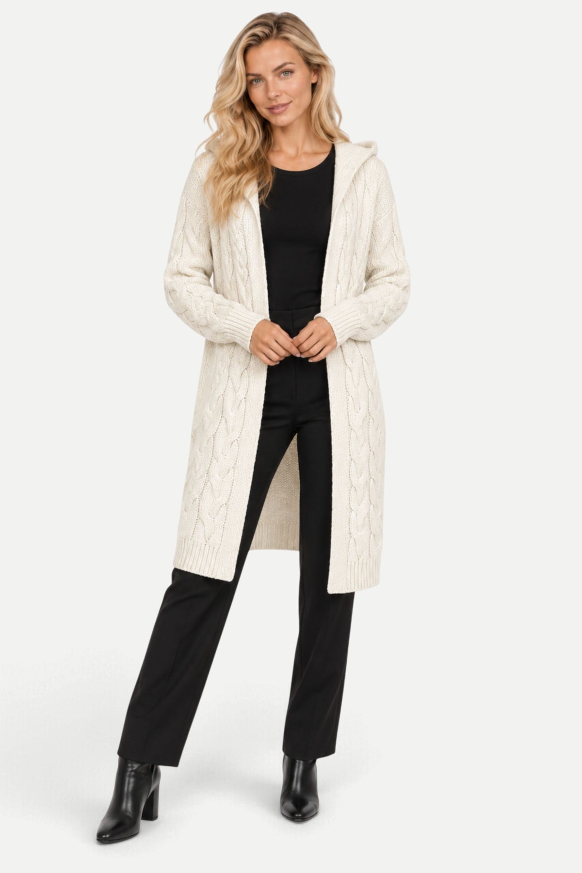 Marielle | Hooded Cable Knit Long Cardigan