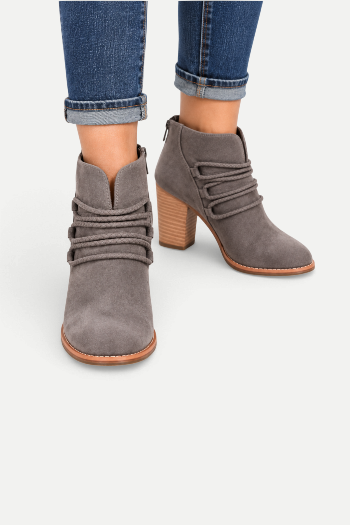 Aurevienne | Braided Strap Chunky Heel Ankle Boots
