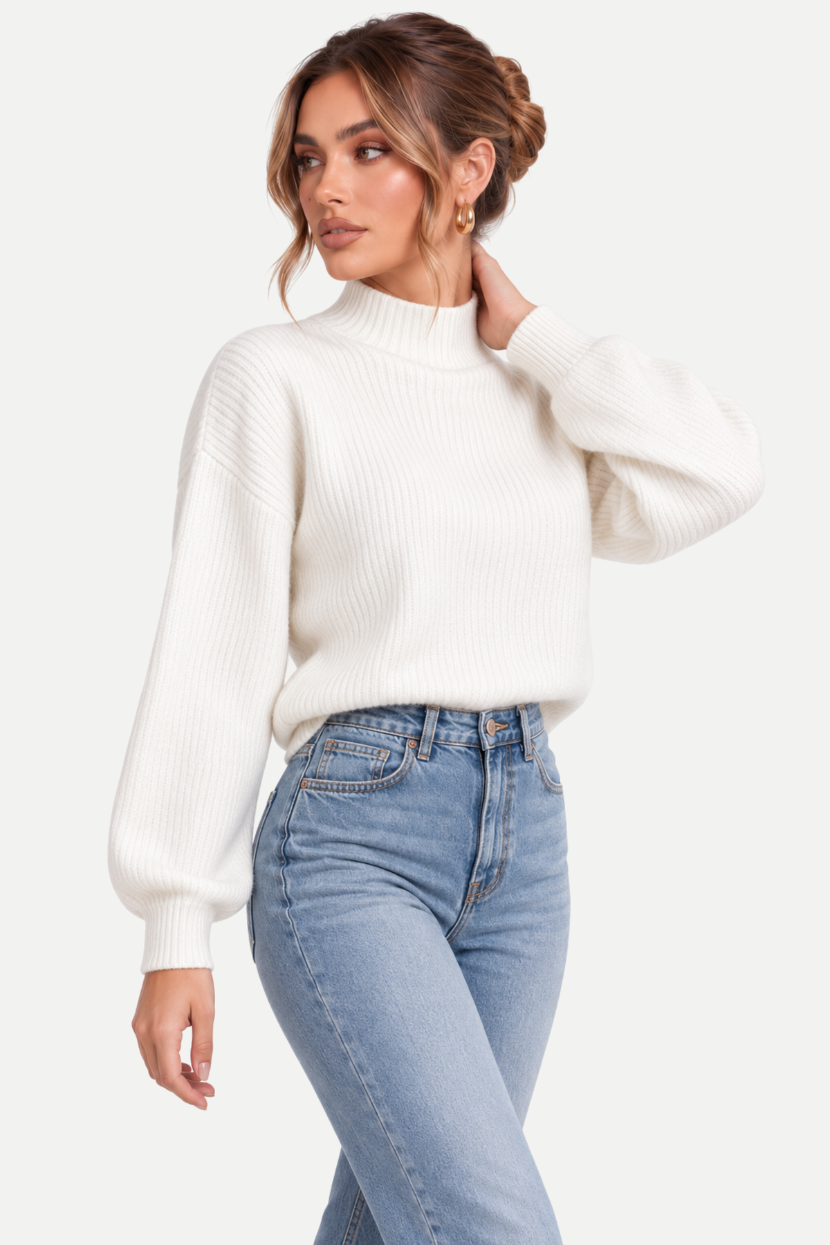 Rosalind | Ribbed Mock Neck Knit Sweater