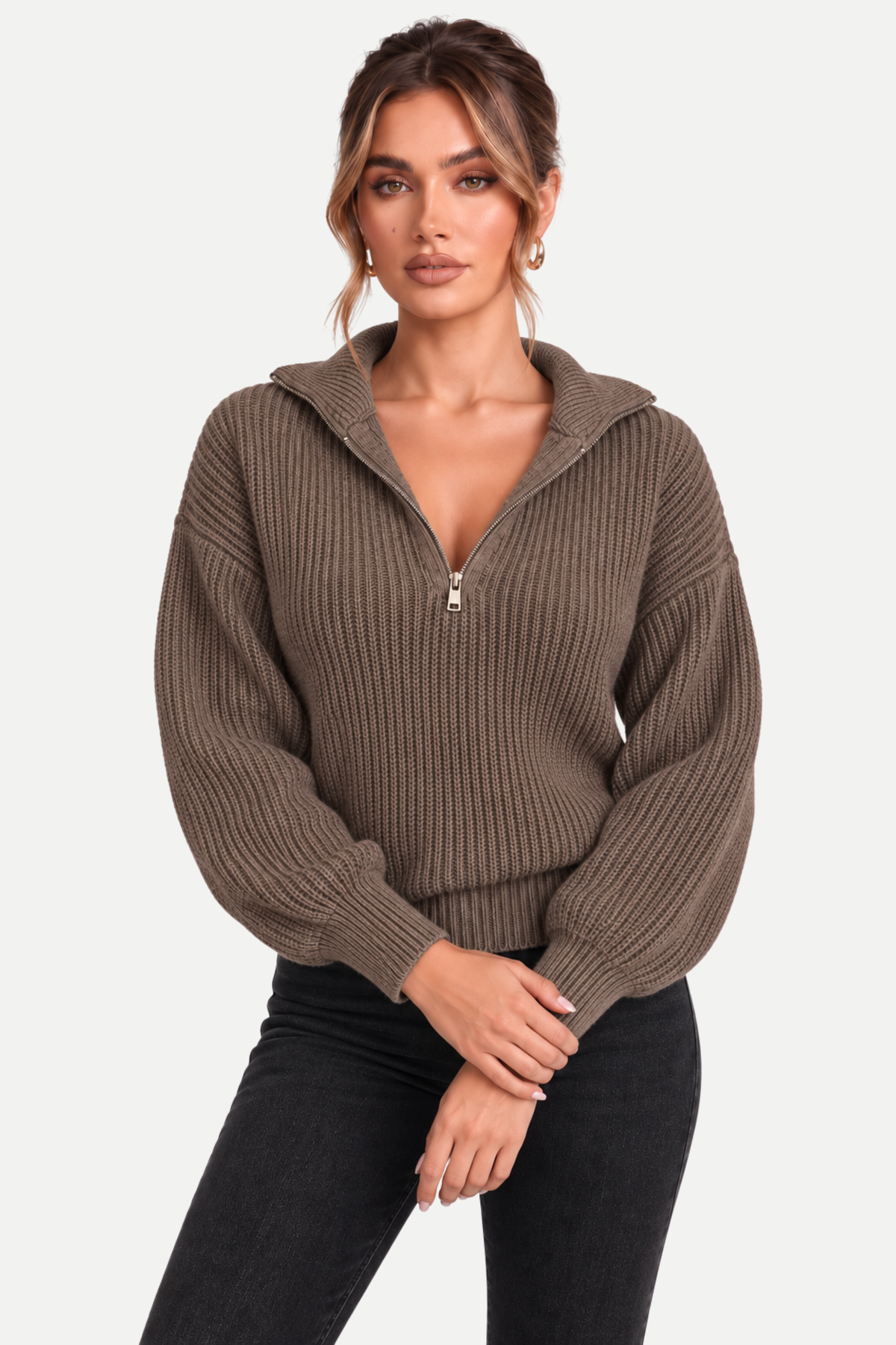 Velmora | Zip Front Casual Sweater