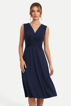 Velmira | Pleated V-Neck Midi Dress