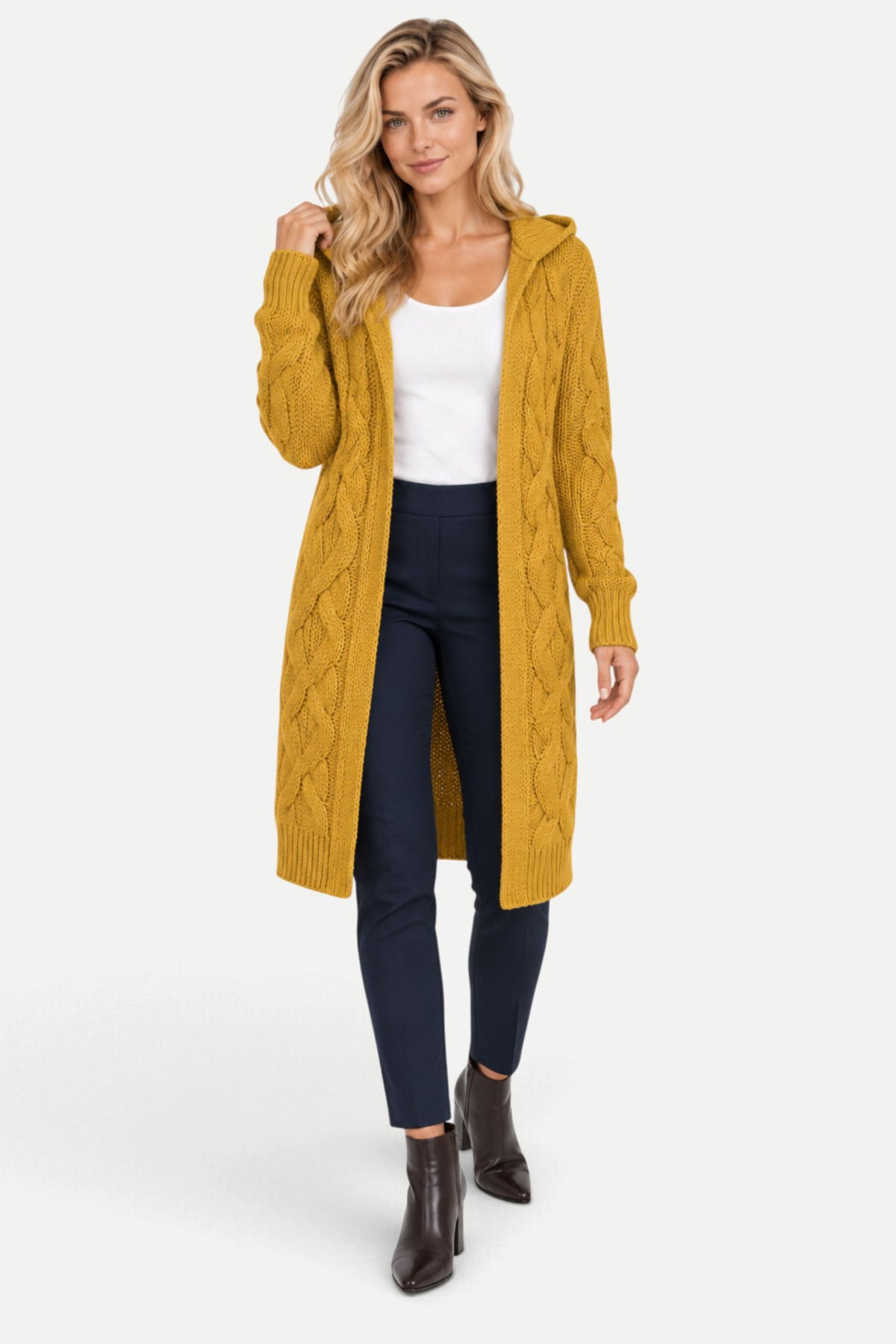 Marielle | Hooded Cable Knit Long Cardigan
