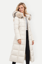 Xavira | Long Hooded Padded Coat with Faux Fur Collar