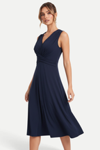 Velmira | Pleated V-Neck Midi Dress