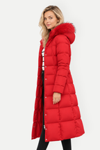 Xavira | Long Hooded Padded Coat with Faux Fur Collar