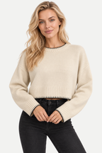 Elowyn | Color-Block Cropped Knit Pullover Sweater