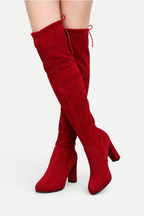 Zélavienne | Lace-Up Back Over-the-Knee Block Heel Boots