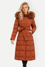 Xavira | Long Hooded Padded Coat with Faux Fur Collar