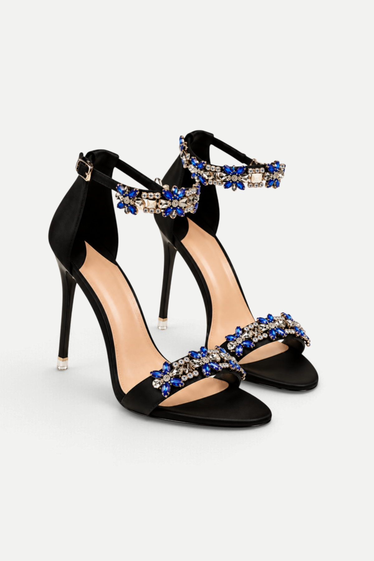 Lavinia | Crystal Embellished Satin Ankle Strap Heels