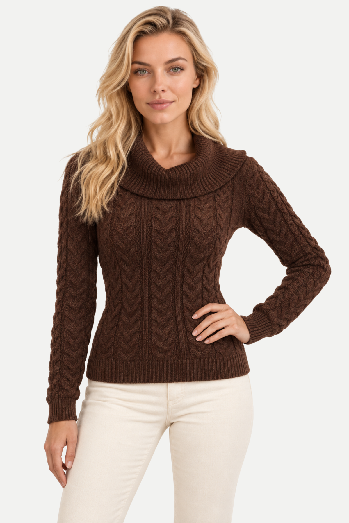 Sylvienne | Cable-Knit Chocolate Brown Sweater
