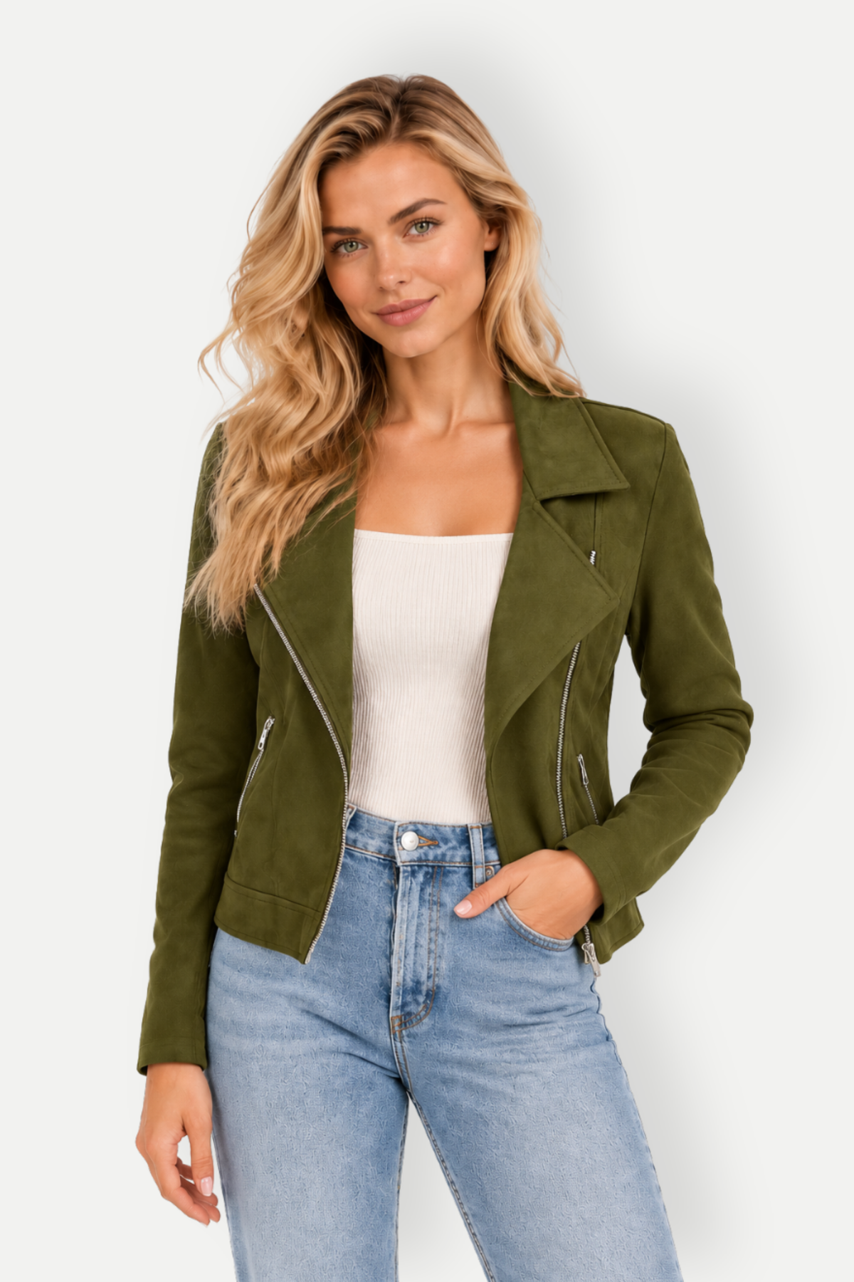 Cavella | Suede-Look Biker Jacket with Zip Pockets