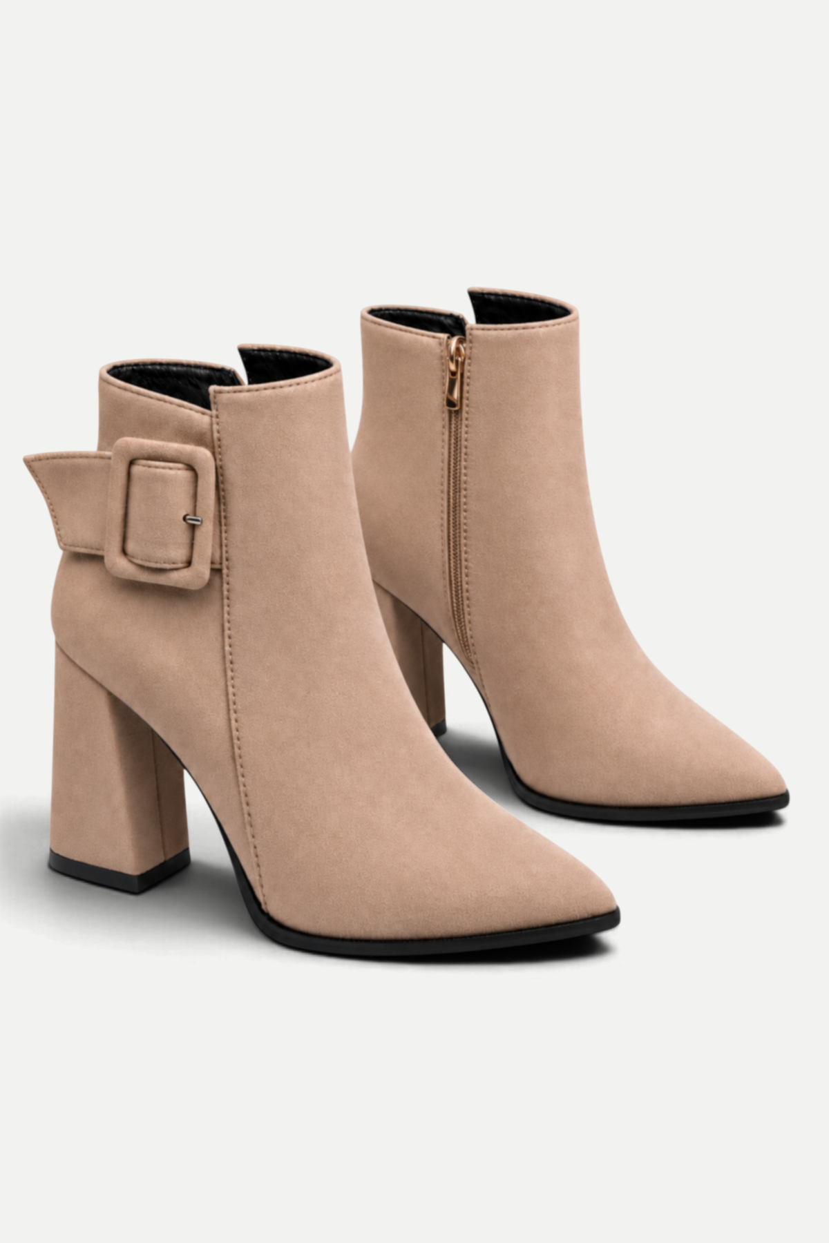 Alessia | Pointed-Toe Suede Boots with Buckle Detail