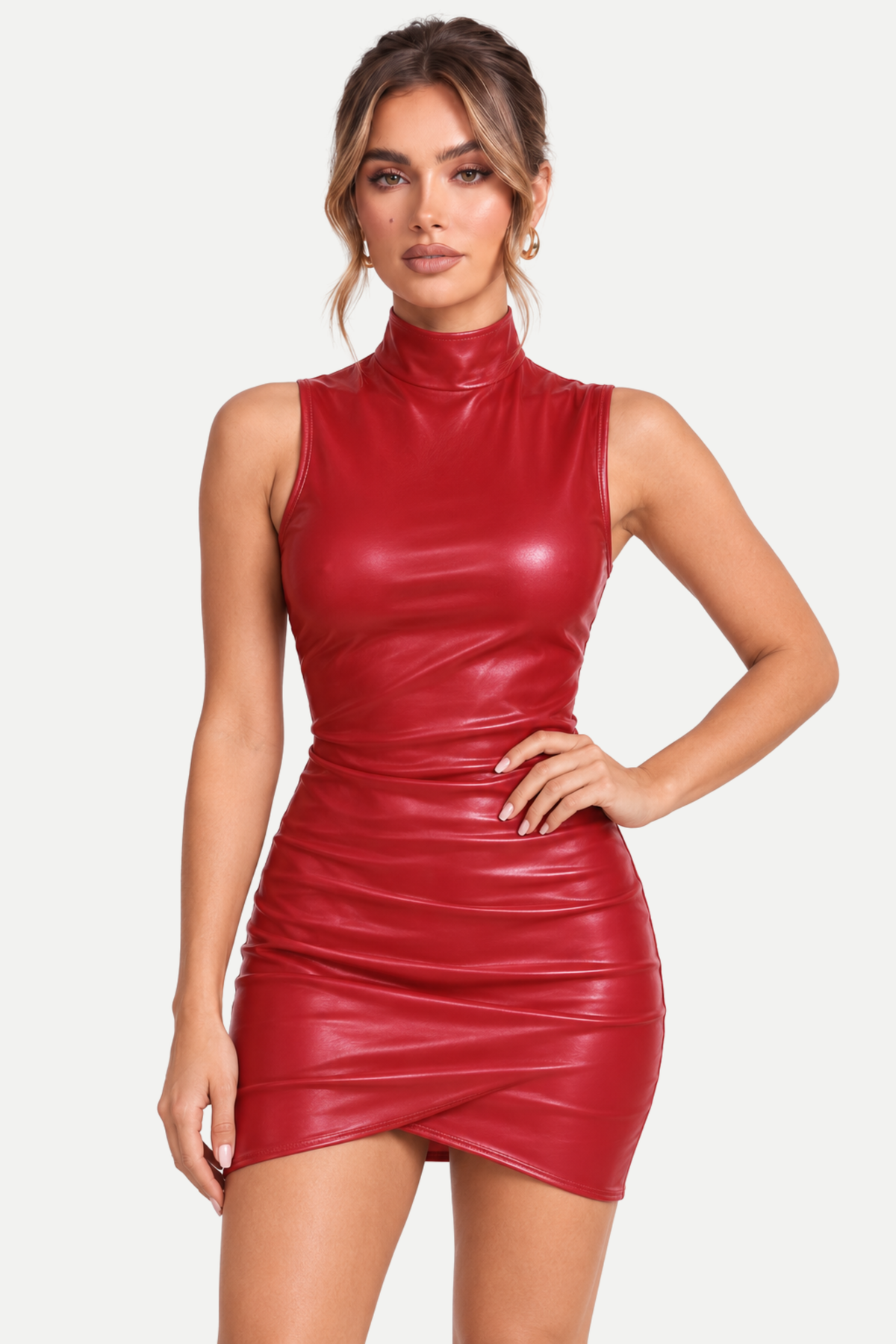 Vespera | Leather-Look Hip-Wrap Mini Dress