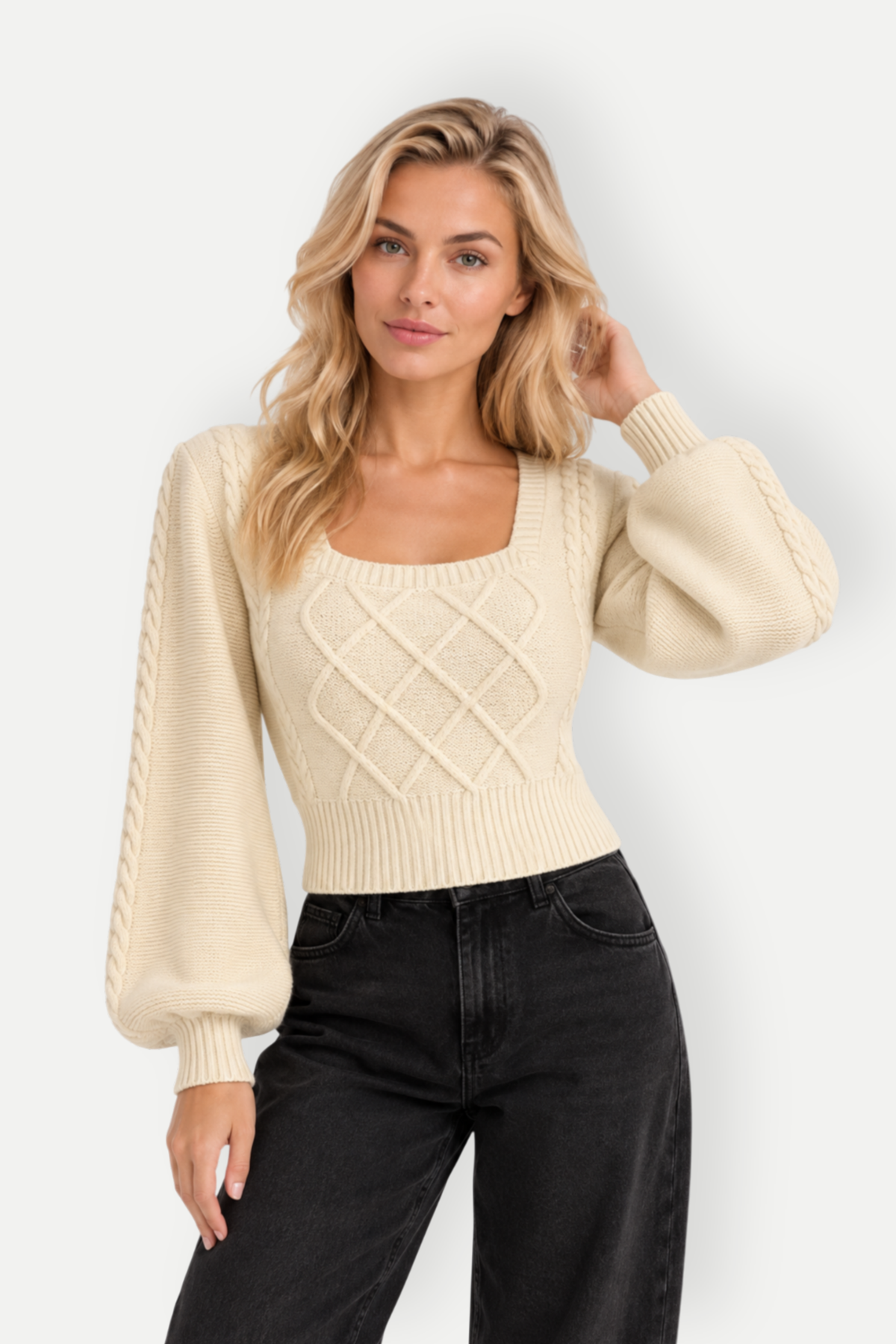 Xavira | Square Neck Knit Crop Sweater