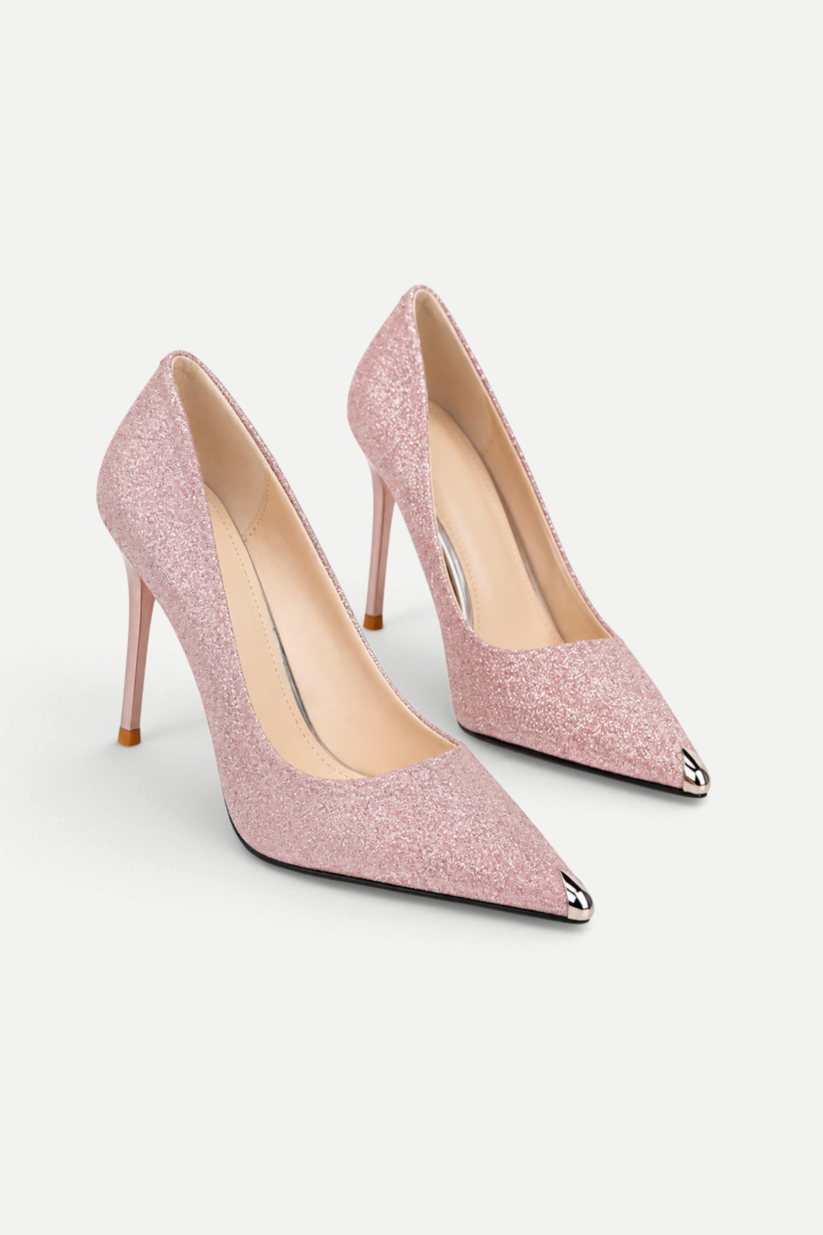 Evelina | Sequin Pointed Toe Stiletto Heels with Metal Tip