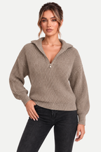 Velmora | Zip Front Casual Sweater