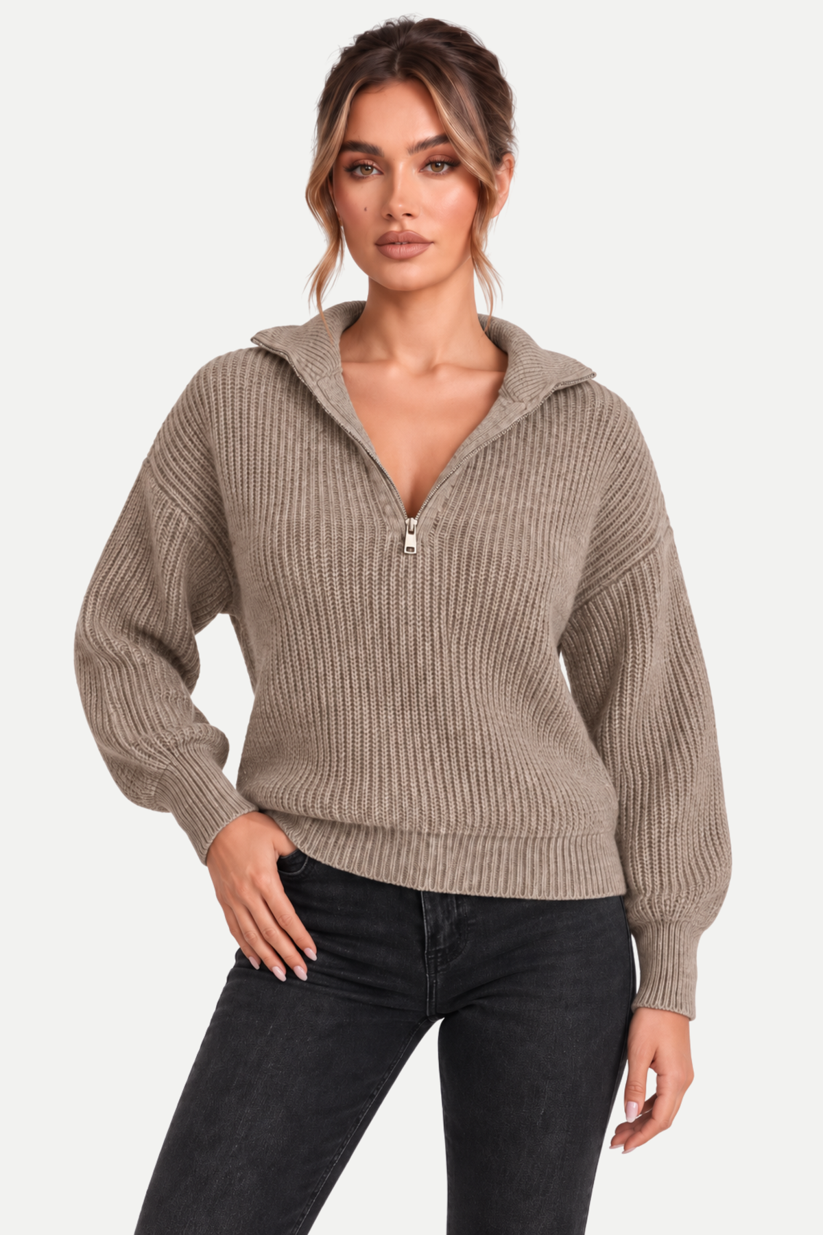 Velmora | Zip Front Casual Sweater