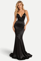 Seraphine | Backless Satin V-Neck Evening Gown