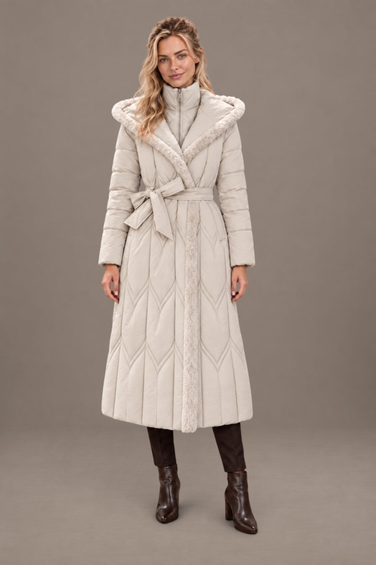 Claudine | Quilted Belted Hooded Winter Coat