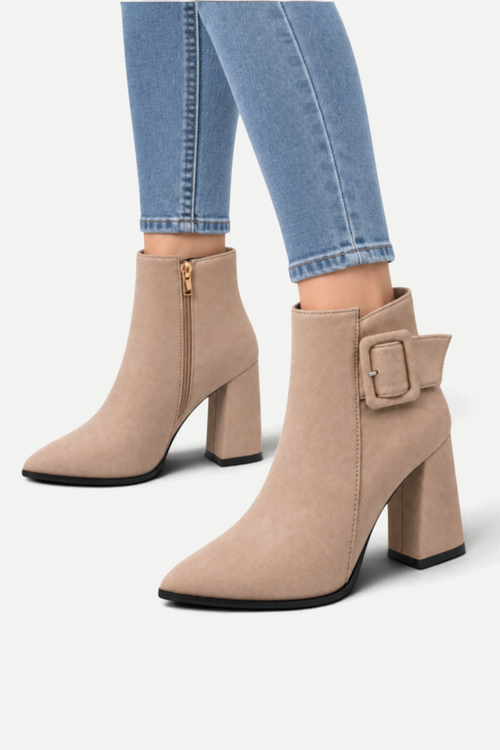 Alessia | Pointed-Toe Suede Boots with Buckle Detail