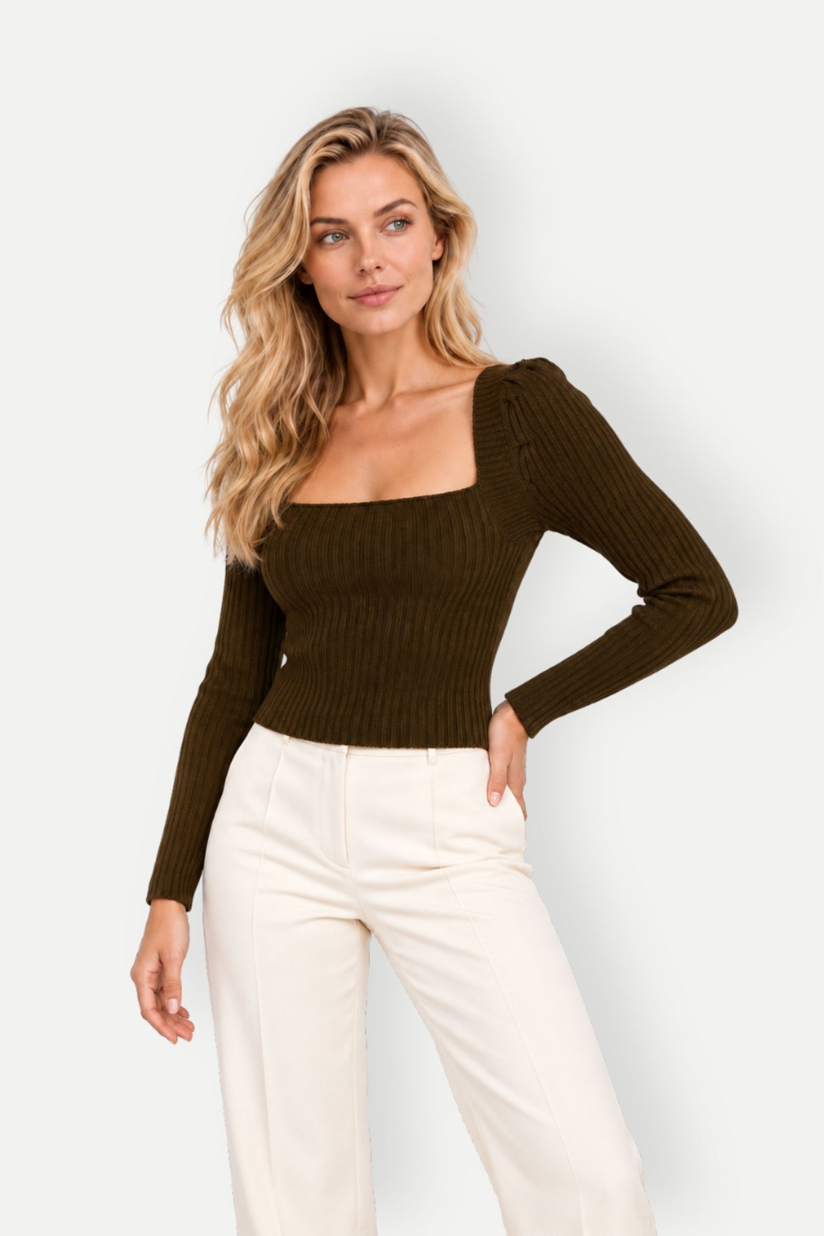 Evienne | Ribbed Square Neck Sweater