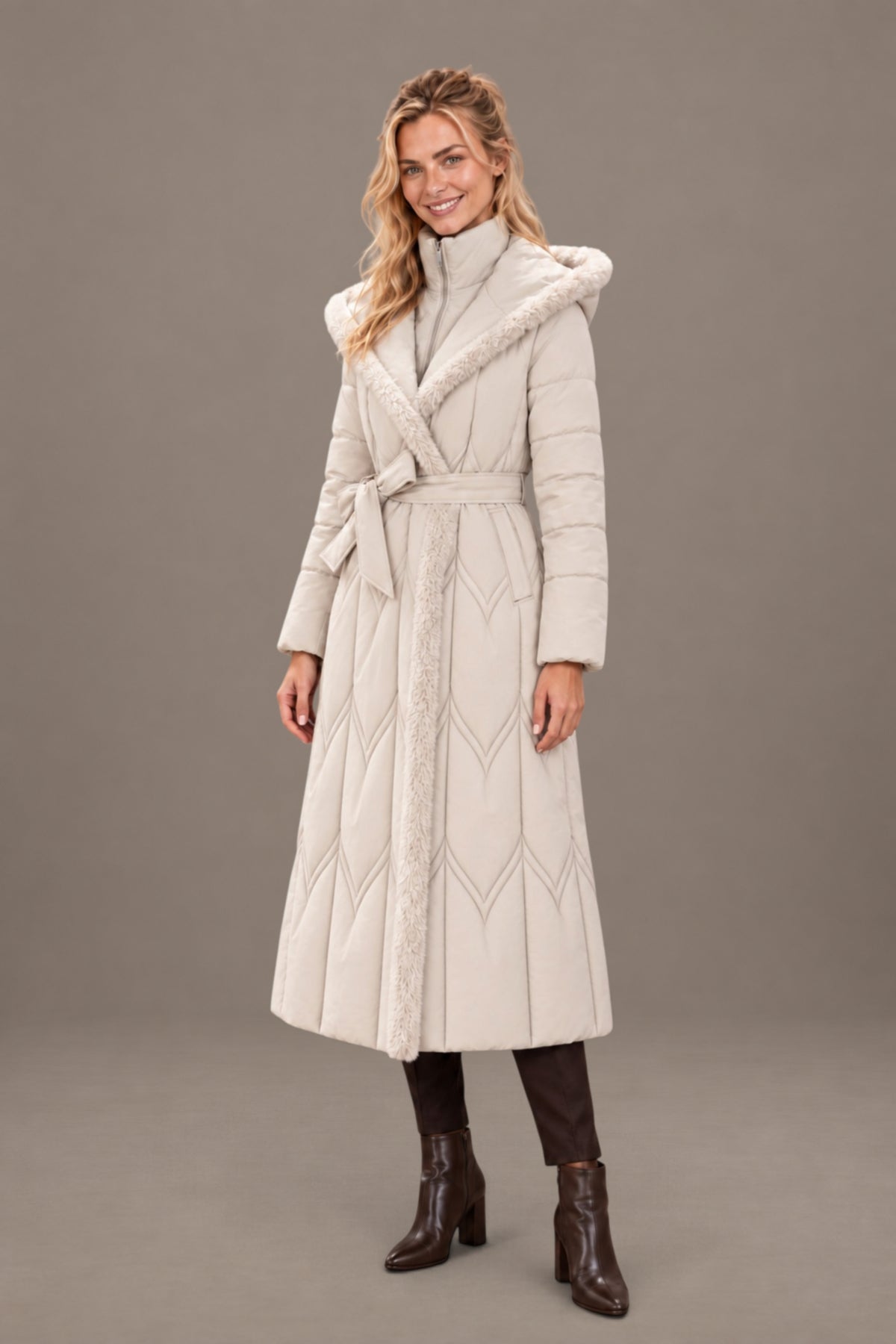 Claudine | Quilted Belted Hooded Winter Coat