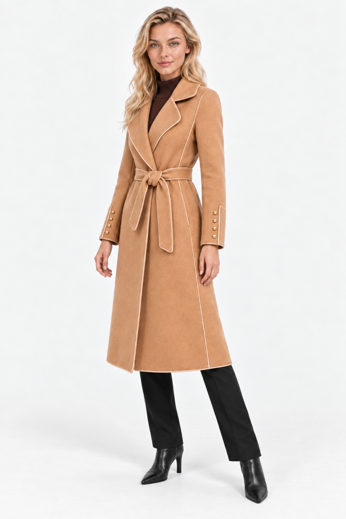 Marivelle | Belted Piped Long Coat