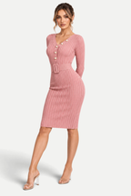 Avelora | Ribbed Belted Midi Dress