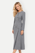Maribel | Asymmetric Tweed Button Front Midi Coat Dress