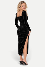 Adeline | Square-Neck Pleated Long Dress