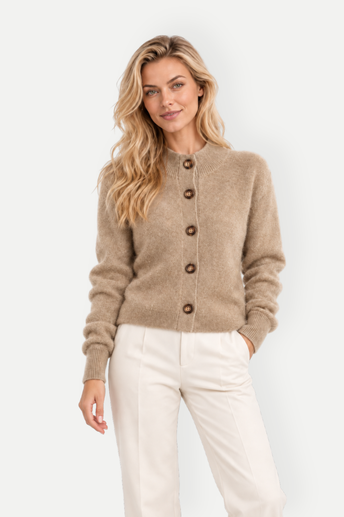 Thalia | Stand Collar Button-Up Knit Cardigan