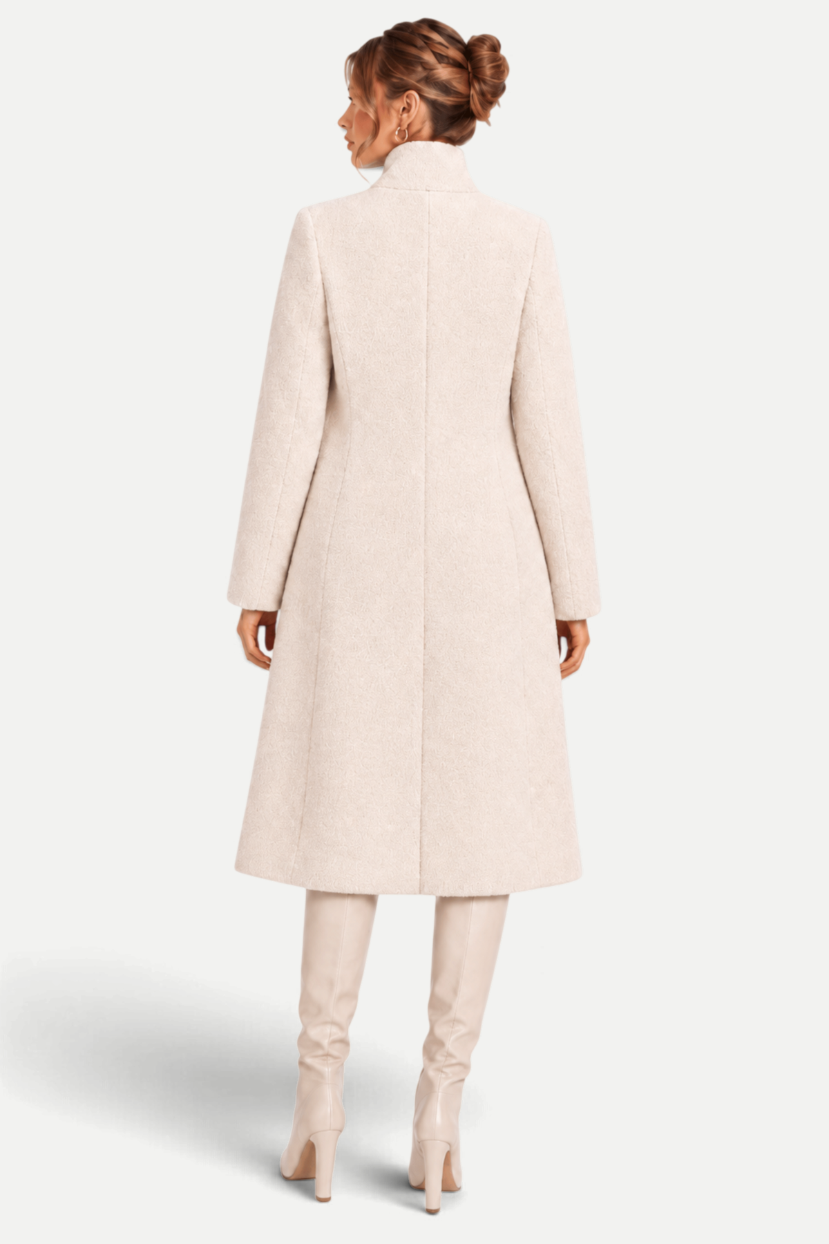 Maristelle | Faux Fur Collar Embossed Long Coat
