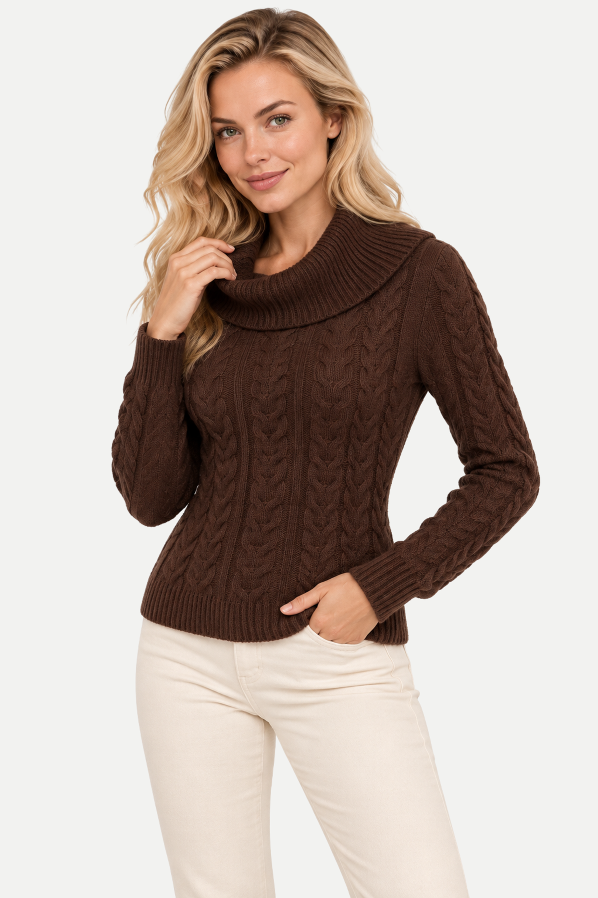 Sylvienne | Cable-Knit Chocolate Brown Sweater