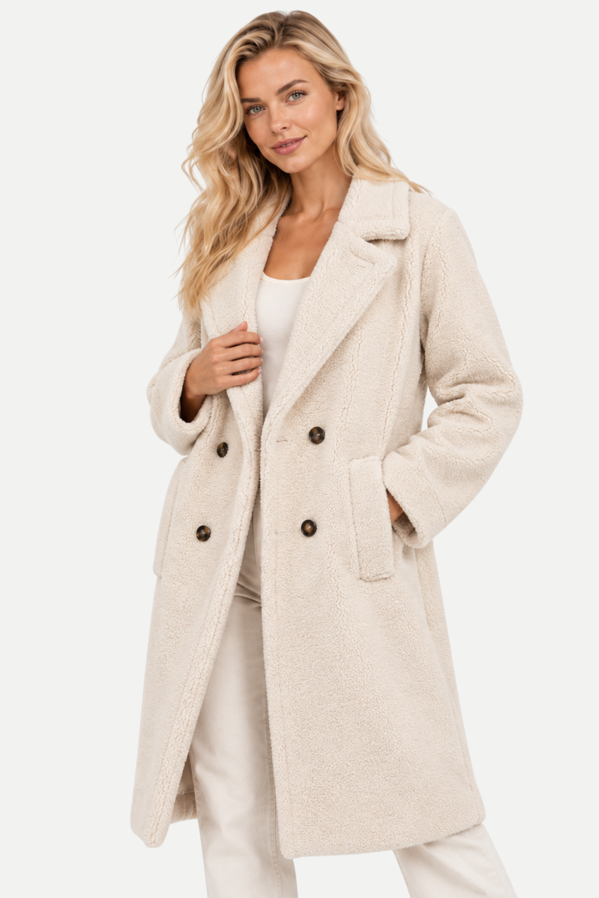 Odette | Long Teddy-Texture Double-Breasted Coat